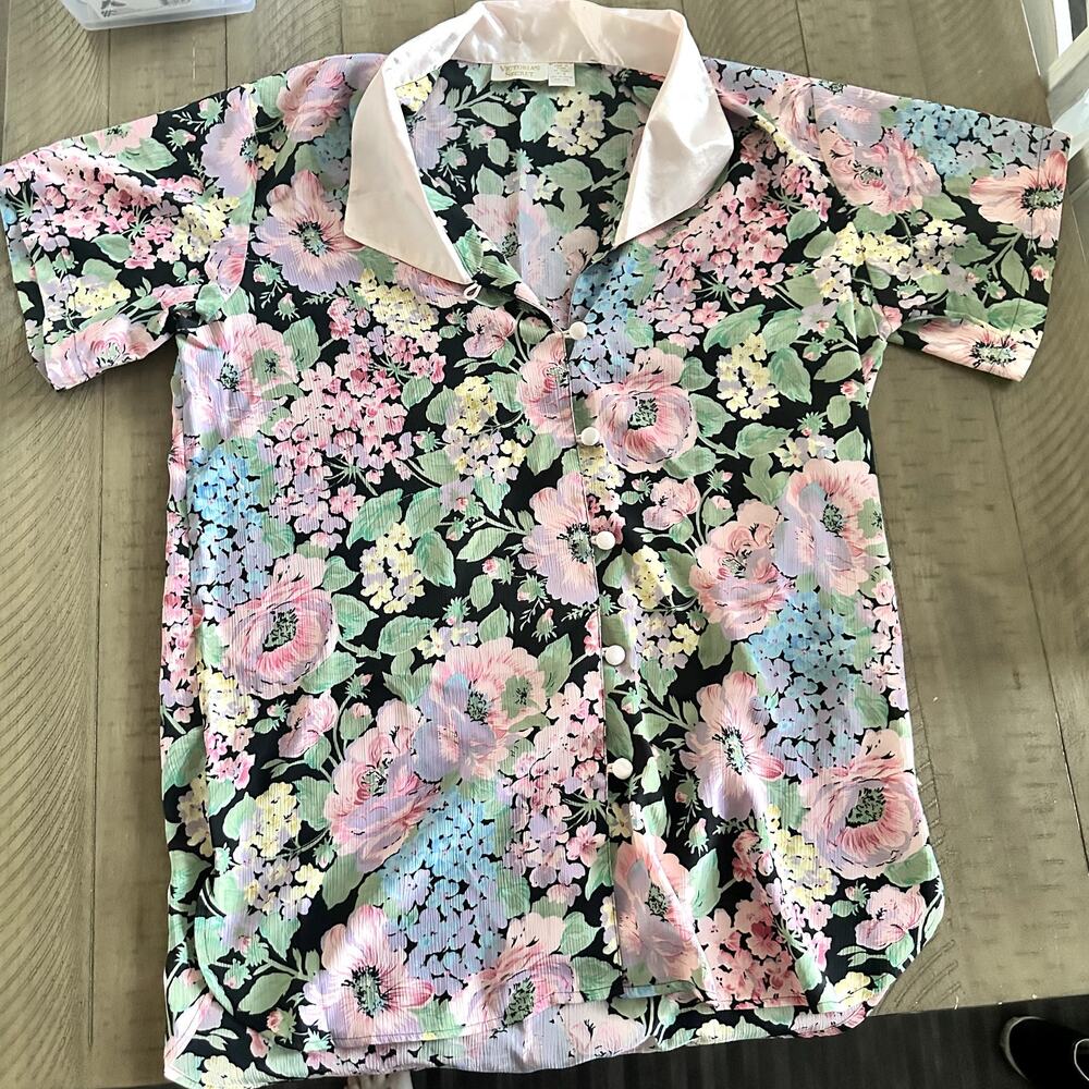 Vintage 90s Y2K Victoria’s Secret Sheer Floral Shirt Sleep Nightgown Size SP